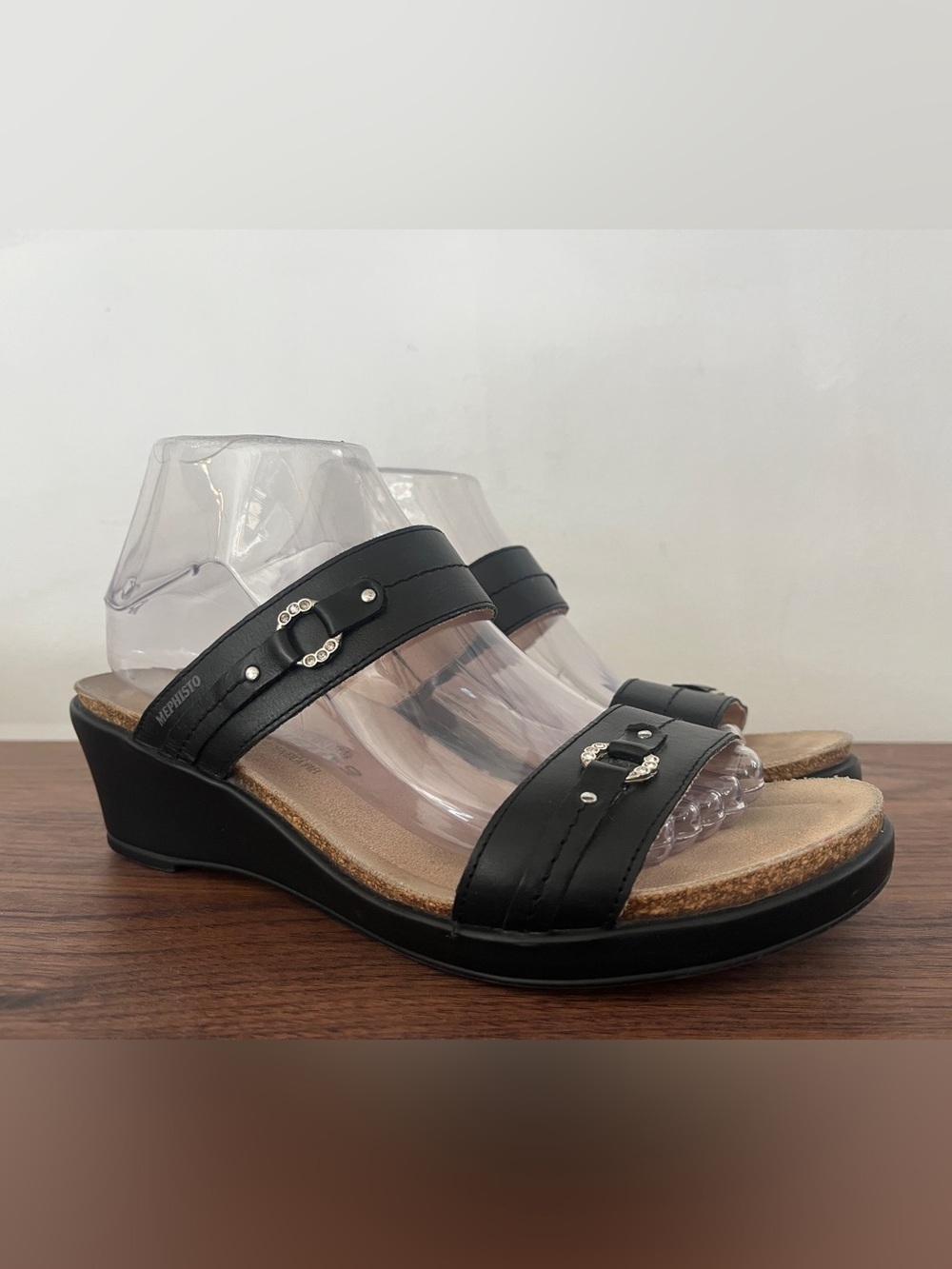 Mephisto Naiade Black Rhinestone Wedge Sandals Sz eu40/US10 Boho Artsy Vacation